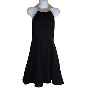 Zum Zum Elegant Black Mini-Halter Dress with Faux Pearl Collar, Size 7/8